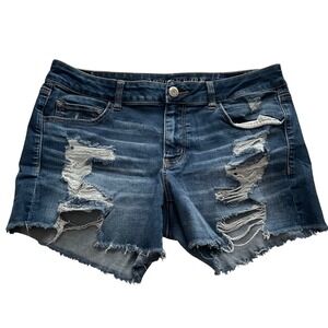 American Eagle AEO Denim X Dark Wash Distressed Jean Shorts - Size 14 Festival